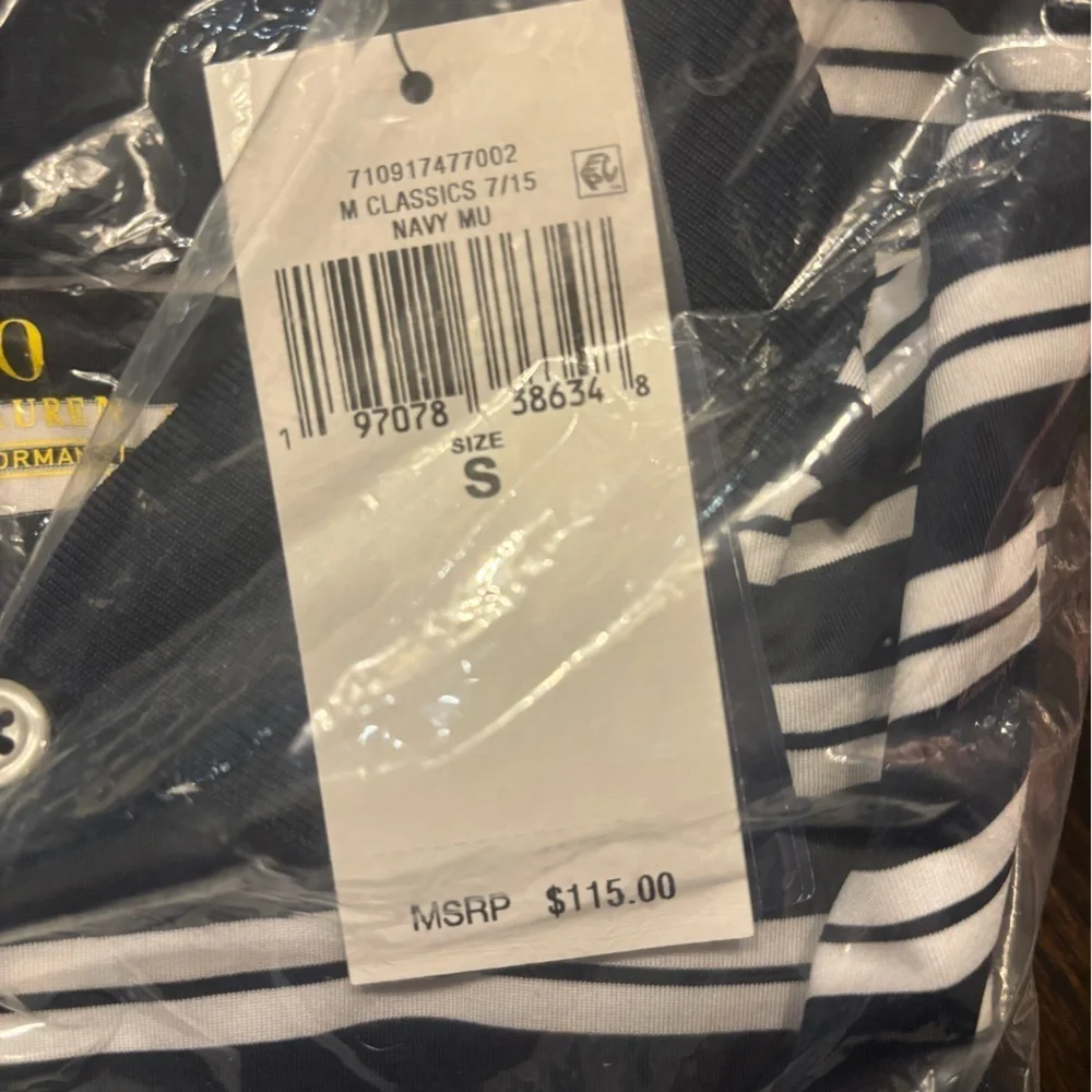 Polo Ralph Lauren Classic Navy and White Striped Polo Shirt- NWT- size small